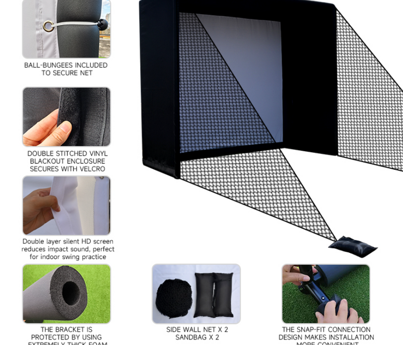 Indoor Outdoor Practice Golf Simulator Enclosure with Impact Netting and Poles