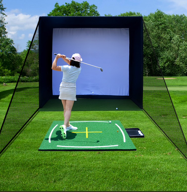 Indoor Outdoor Practice Golf Simulator Enclosure with Impact Netting and Poles